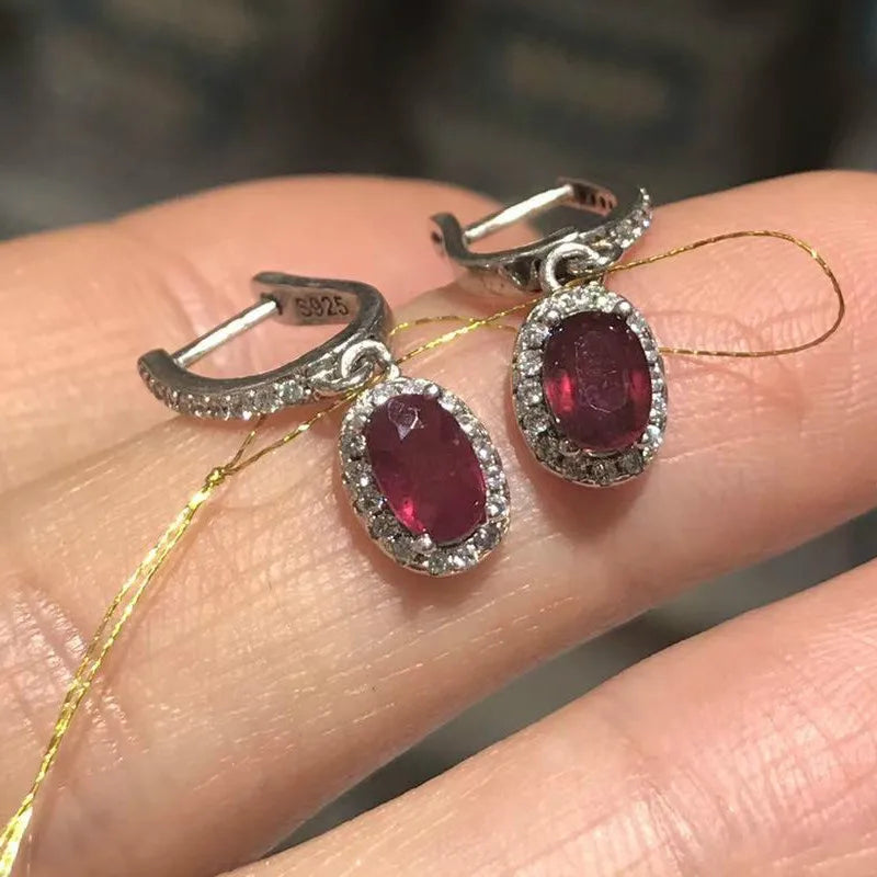 Sterling Silver Pigeon Blood Ruby Earrings