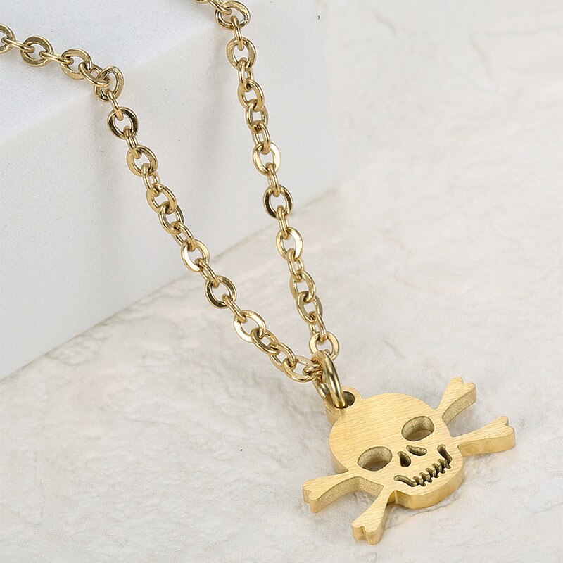 Titanium Stainless Steel Gothic Skull Pendant Necklace for Men and Women