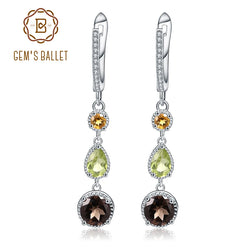 925 Sterling Silver Citrine Peridot Smoky Quartz Drop Earrings For Women