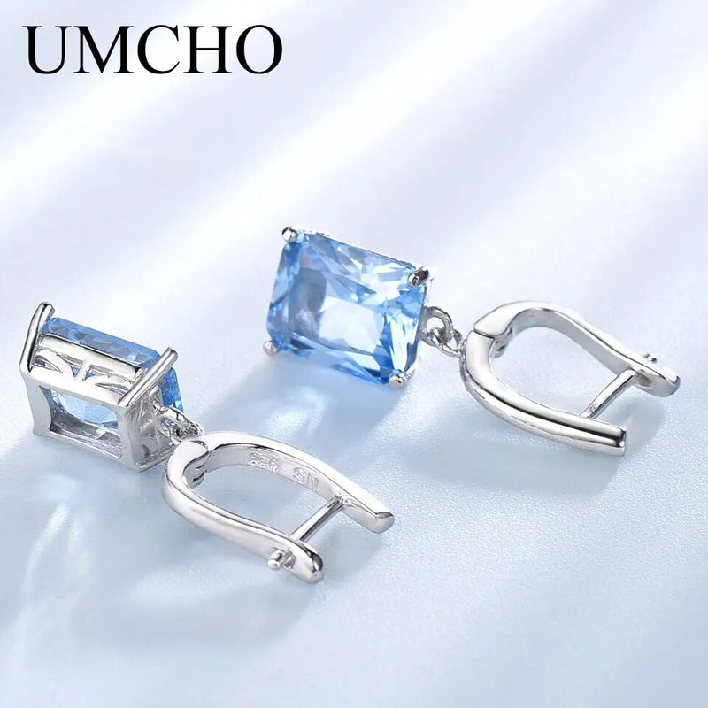 925 Sterling Silver Nano Sky Blue Topaz Earrings for Women