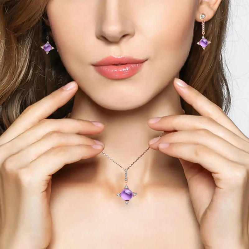 Sterling Silver Amethyst Jewelry Set For Women