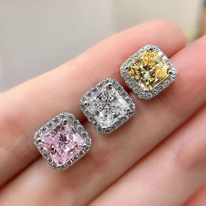 925 Sterling Silver Pink & Yellow Diamond Stud Earrings for Women