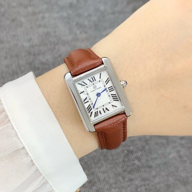 Elegant Simple Rectangle Brown Leather Women's Fashion Casual Retro Wristwatch