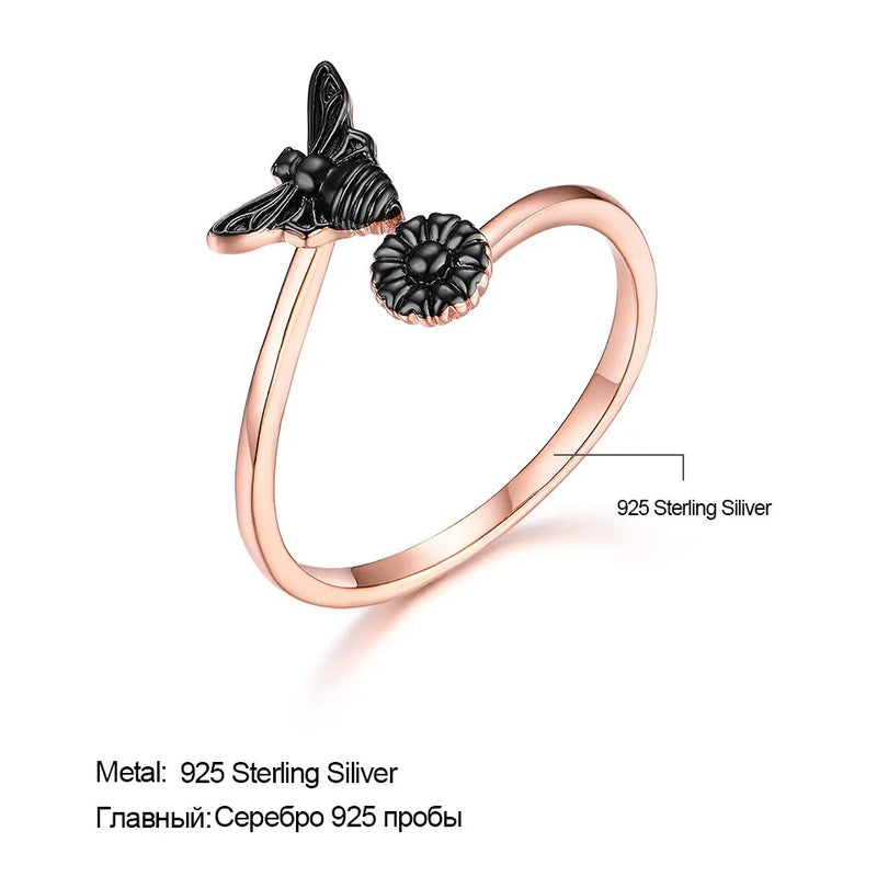 Silver Bee Flower Adjustable Rings for Women