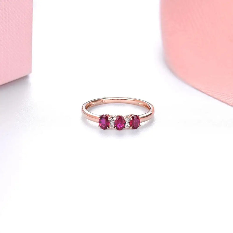 14K Rose Gold Ruby & Diamond Ring for Women