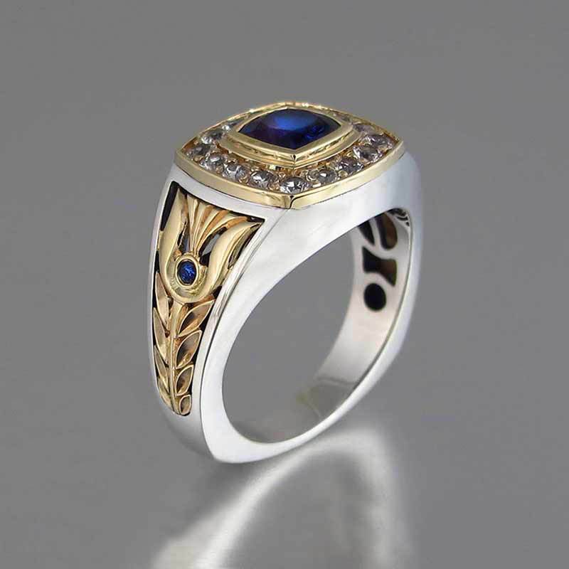 925 Sterling Silver Sapphire and Diamond Ring for Men