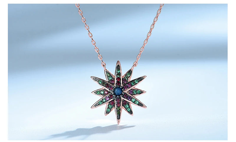 925 Sterling Silver Colorful Star Statement Necklace for Women