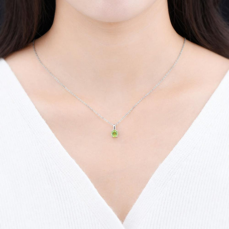 925 Sterling Silver Peridot Pendant with 6mm Genuine Green Gem for Women