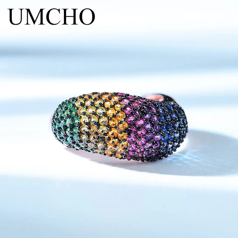 925 Sterling Silver Nano Colorful Gemstone Ring for Women