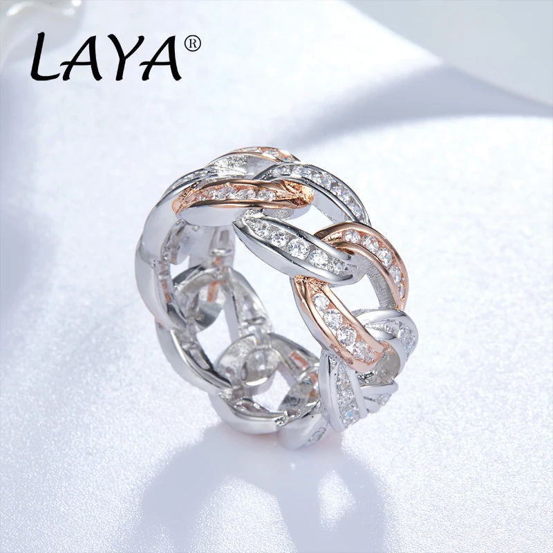 925 Sterling Silver AA Zircon Cuban Chain Ring for Men & Women