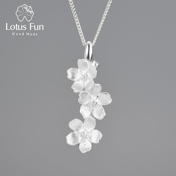 Sterling Silver Forget-me-not Flower Pendant Necklace for Women