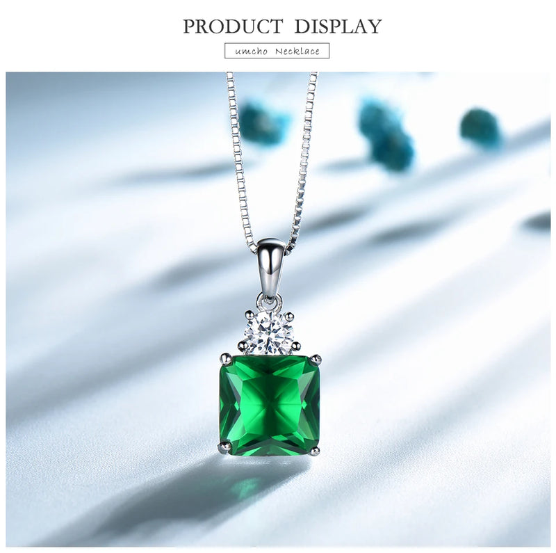 925 Sterling Silver Nano Emerald Cushion Necklace