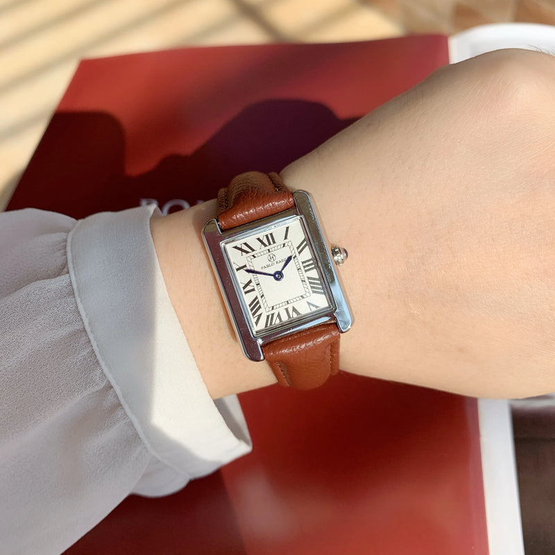 Elegant Simple Rectangle Brown Leather Women's Fashion Casual Retro Wristwatch