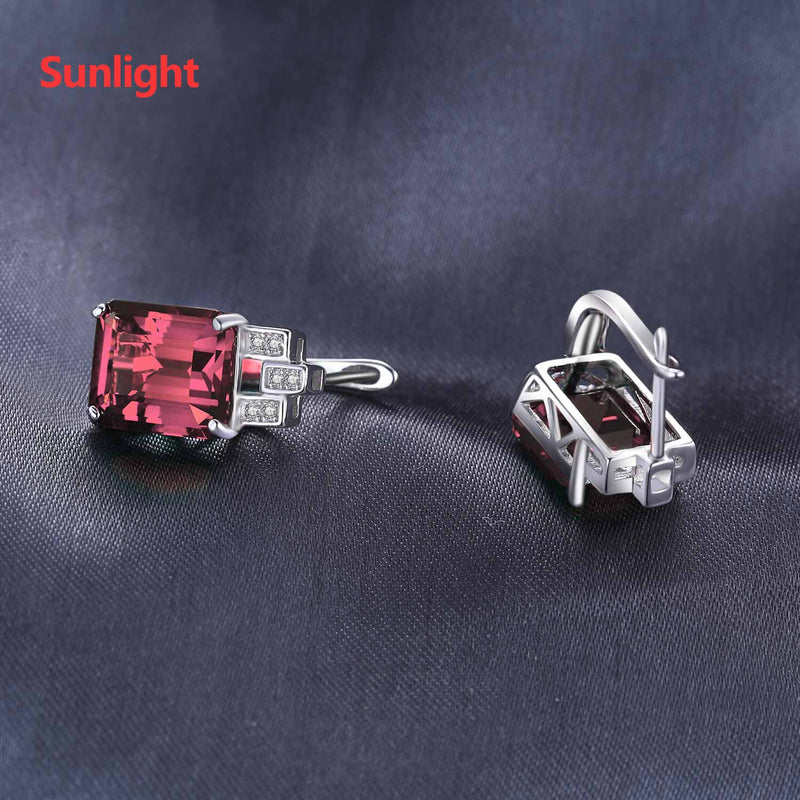 925 Sterling Silver Emerald Cut Simulated Color Change Diaspore Huggie Hoop Earrings for Women