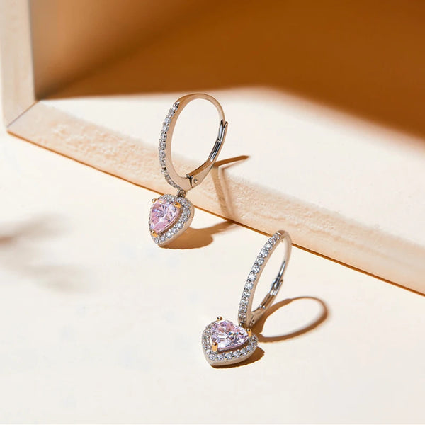 S925 Sterling Silver Heart-Shaped Diamond Earrings