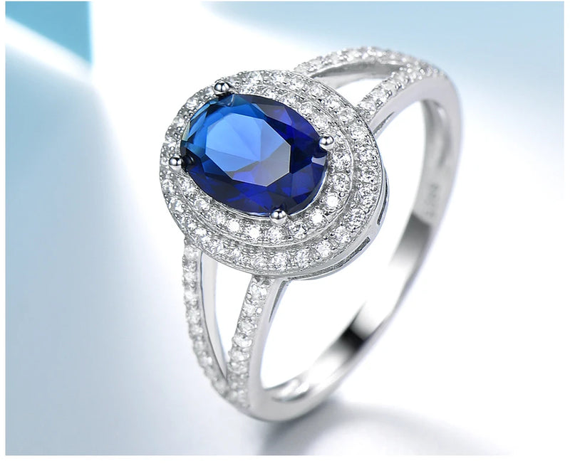 925 Sterling Silver Oval Sapphire and Zircon Ring for Women