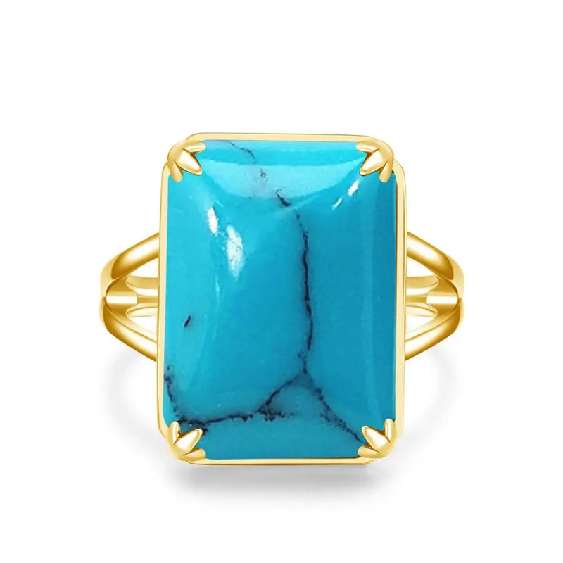 Sterling Silver Turquoise 925 Shiny Gold Plated Punk Ring For Women