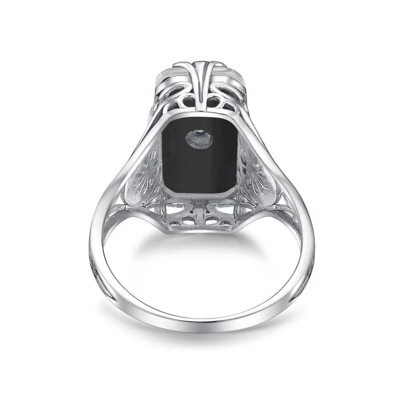 Sterling Silver Black Onyx Rectangle Ring for Women