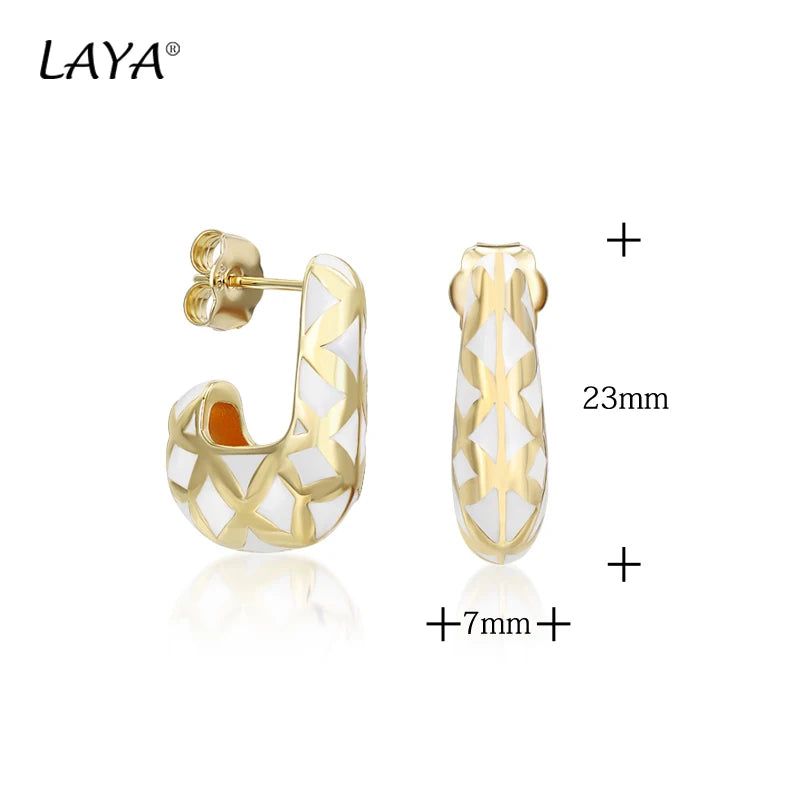 925 Sterling Silver Enamel Geometric Drop Earrings for Women