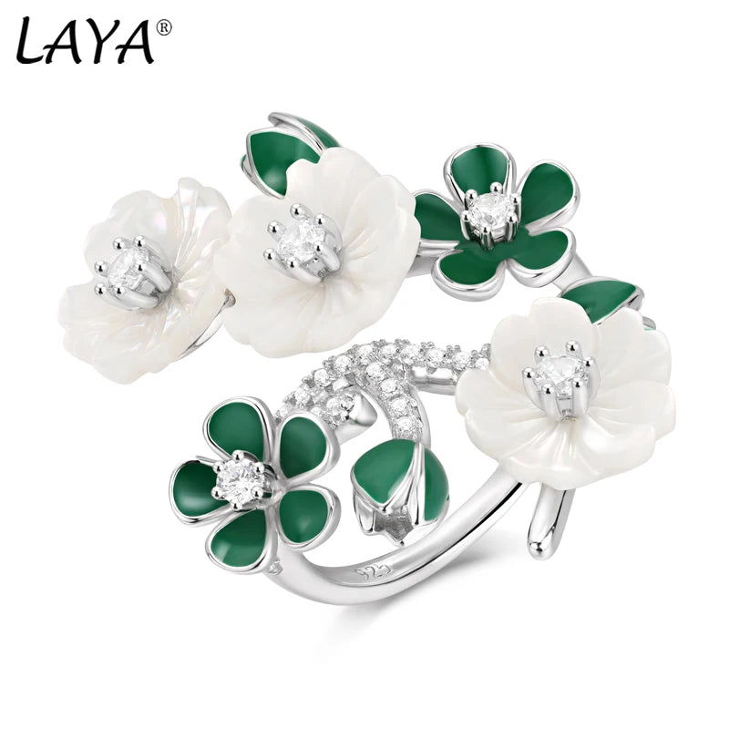 Sterling Silver Zircon Shell Flower Ring for Women