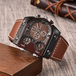 Leather Big Size Three Time Zone Outdoor Sports Watch for Men