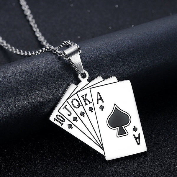 Stainless Steel Vintage Poker Pendant Necklace for Men