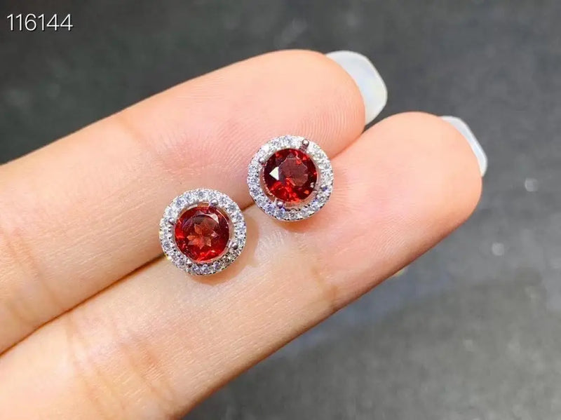 925 Silver, Natural Garnet Ear Studs for Lady