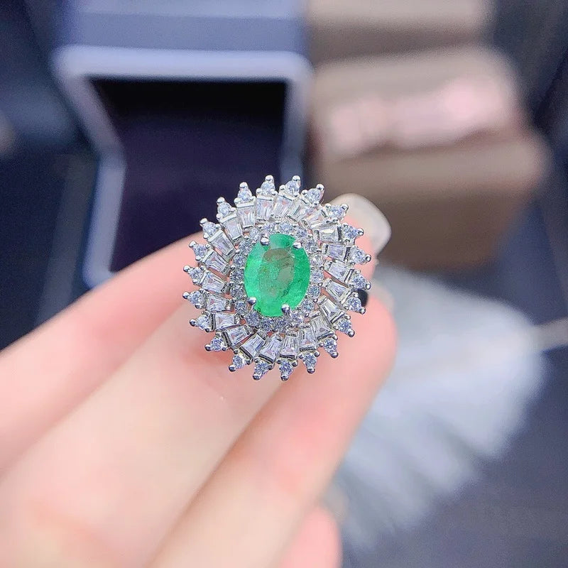 925 Sterling Silver Emerald Ring for Women