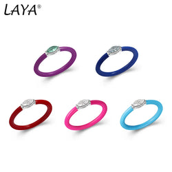 Sterling Silver Synthetic Color Crystal Enamel Ring for Women