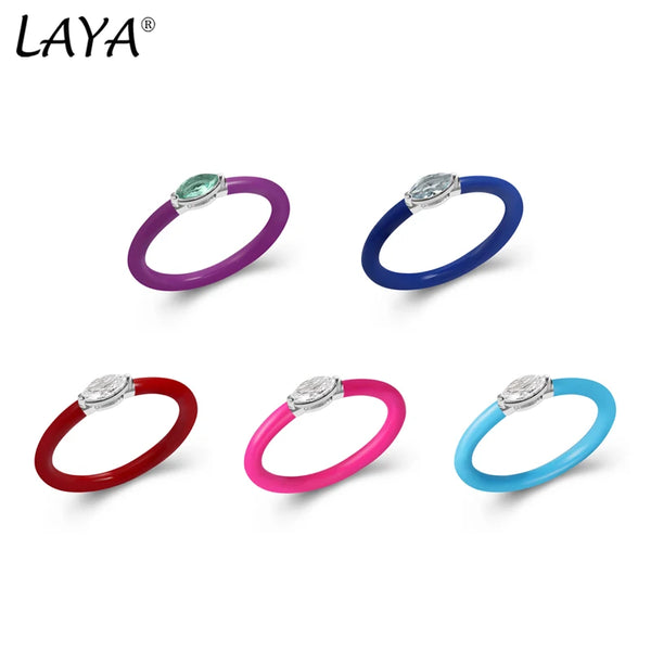 Sterling Silver Synthetic Color Crystal Enamel Ring for Women