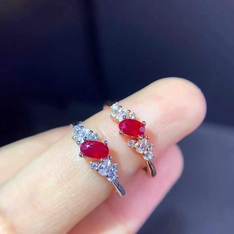 925 Silver Hemp Flowers & Red Ruby Ring for Woman