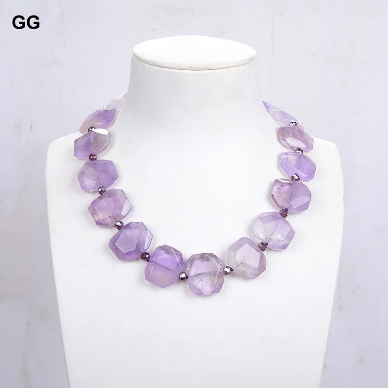 GG Natural Faceted Purple Ametrine Gems Stone Rectangle Necklace Amethyst Clasp For Women Lady Jewelry