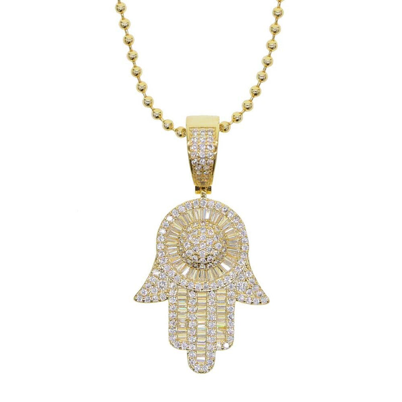 Silver Iced Out 5.00ctw Cubic Zirconia Beaded Hamsa Hand Necklace for Women