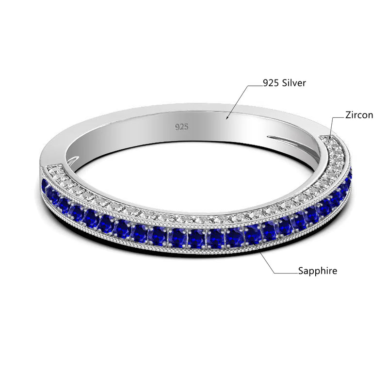 Sterling Silver Blue Sapphire & Cubic Zirconia Ring for Women