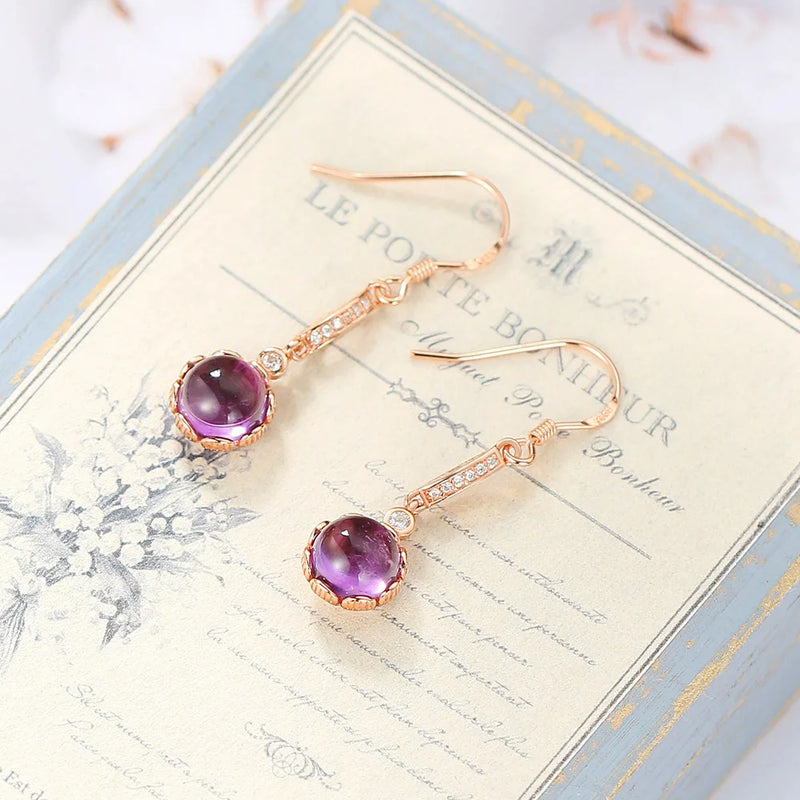 925 Silver Rose Gold Plated Amethyst Drop Earrings for Women