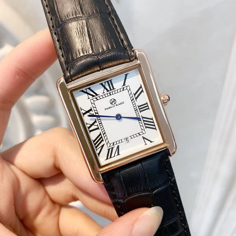 Luxury Square Wristwatch for Fashion-conscious Women and Men: Elegant Quartz Movement Timepiece with Leather Strap