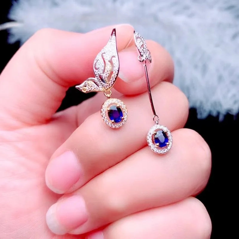 925 Sterling Silver Sapphire Drop Earrings for Women