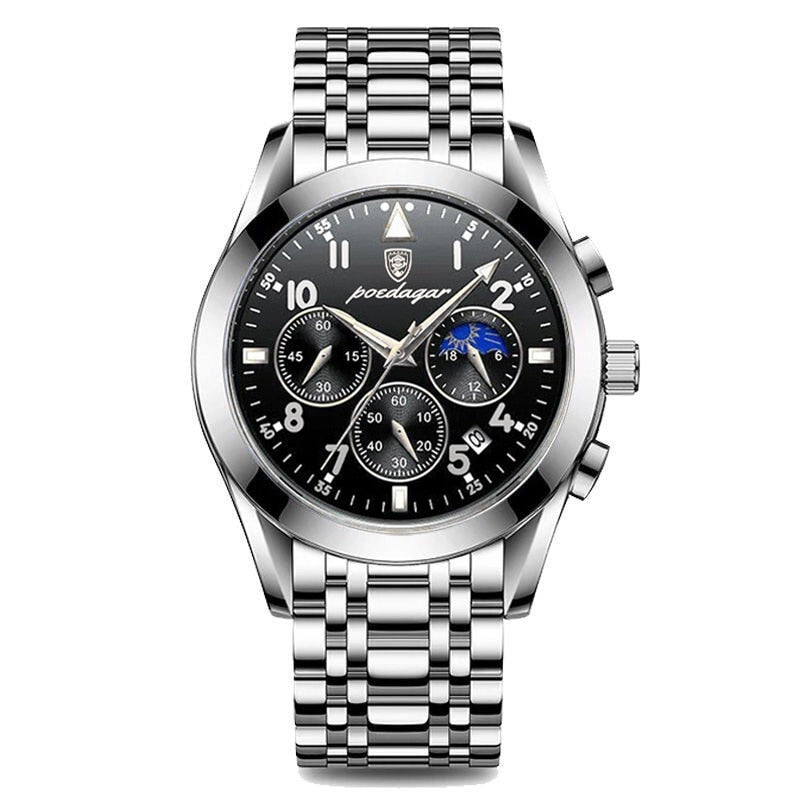 Stainless Steel Quartz Chronograph Watch with Luminous Hands for Men