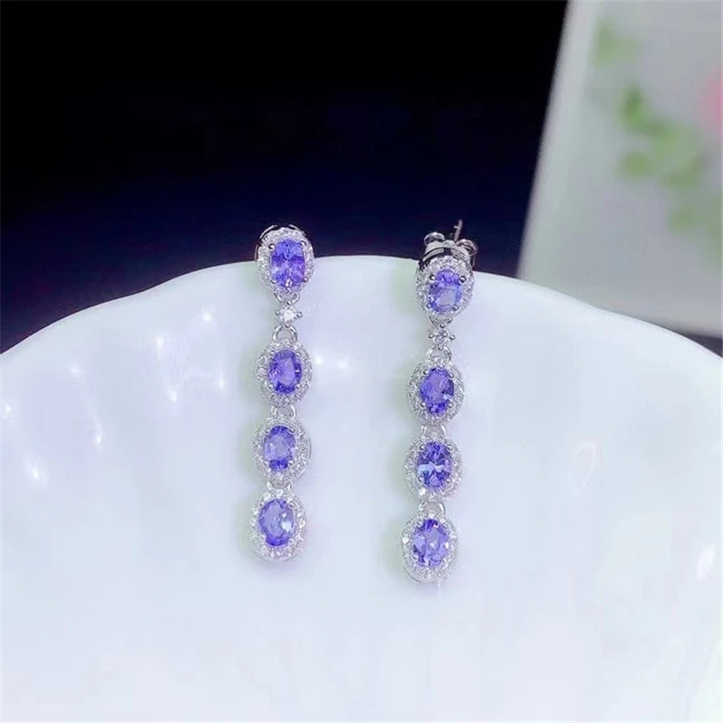 925 Sterling Silver Tanzanite Earrings for Women