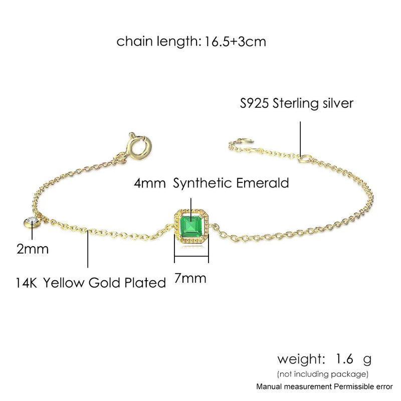 925 Sterling Silver Synthetic Emerald Bracelet for Women