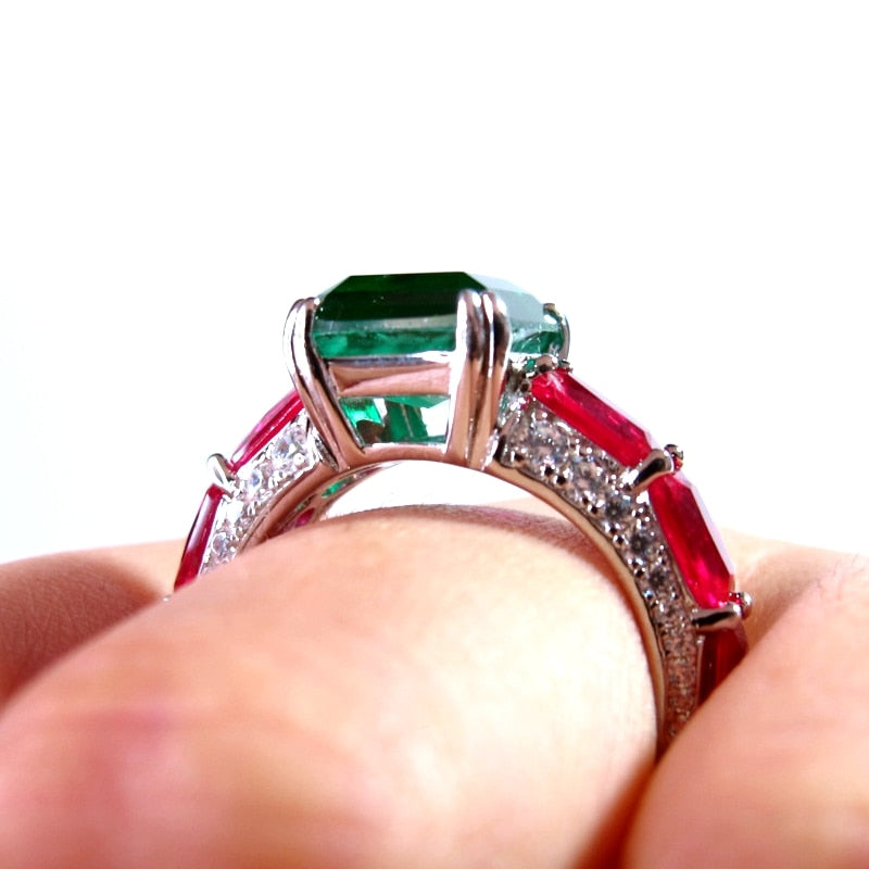 Solid 925 Sterling Silver Lab Gemstone Diamond Ruby Emerald Ring For Women