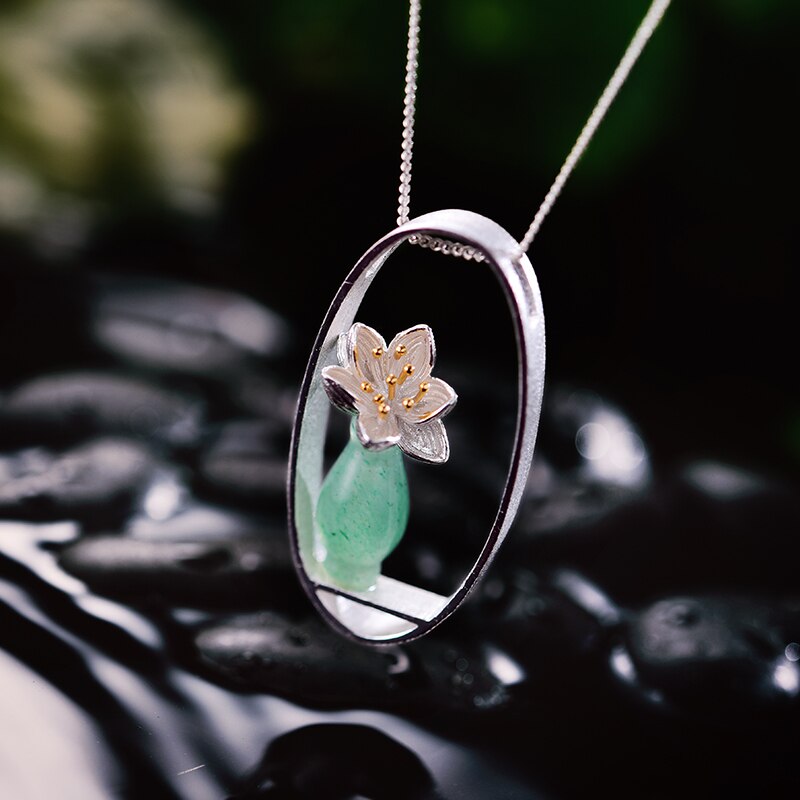 925 Sterling Silver Aventurine Lotus Pendant for Women