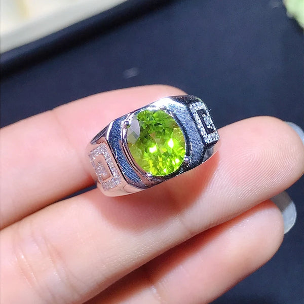 Sterling Silver Olivine Ring with Green Gemstone, size not specified, for men