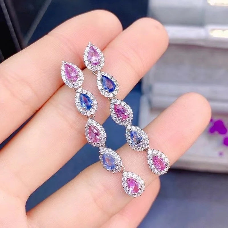 925 Silver Natural Color Sapphire Earrings (0.15 ctw), Luxury Design