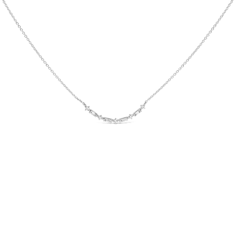 14K White Gold 1/5 Cttw Diamond Mixed Shape Curve Bar Pendant Necklace (H-I Color, VS2-SI1 Clarity) - 18" Inches