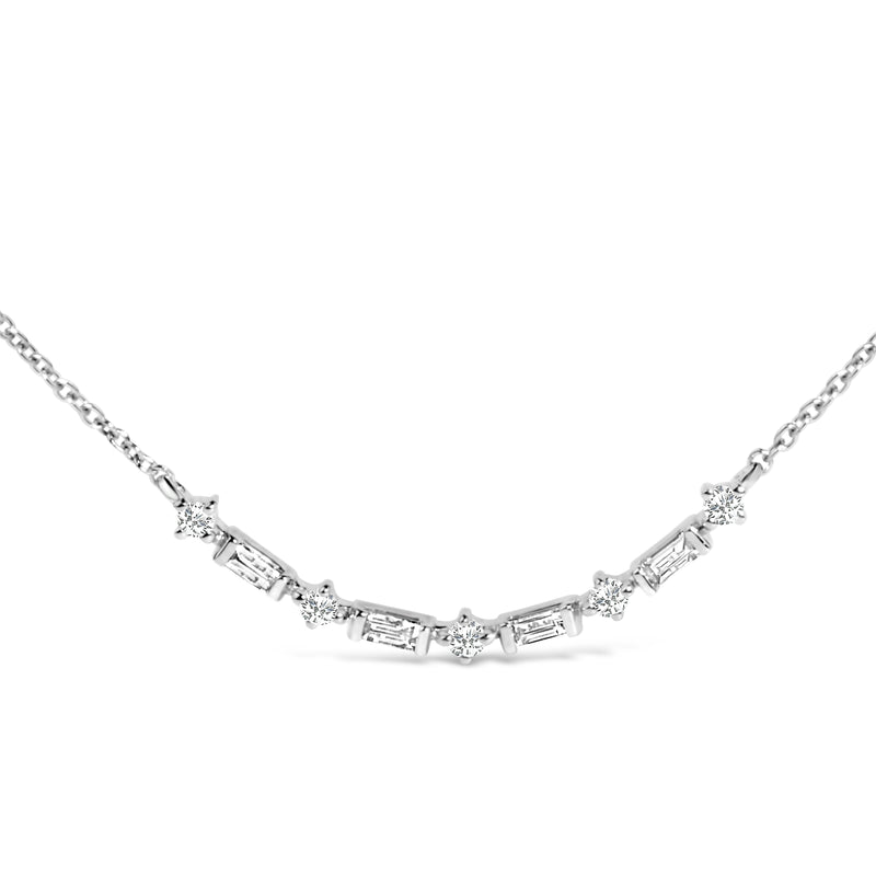 14K White Gold 1/5 Cttw Diamond Mixed Shape Curve Bar Pendant Necklace (H-I Color, VS2-SI1 Clarity) - 18" Inches