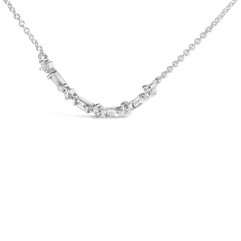 14K White Gold 1/5 Cttw Diamond Mixed Shape Curve Bar Pendant Necklace (H-I Color, VS2-SI1 Clarity) - 18" Inches