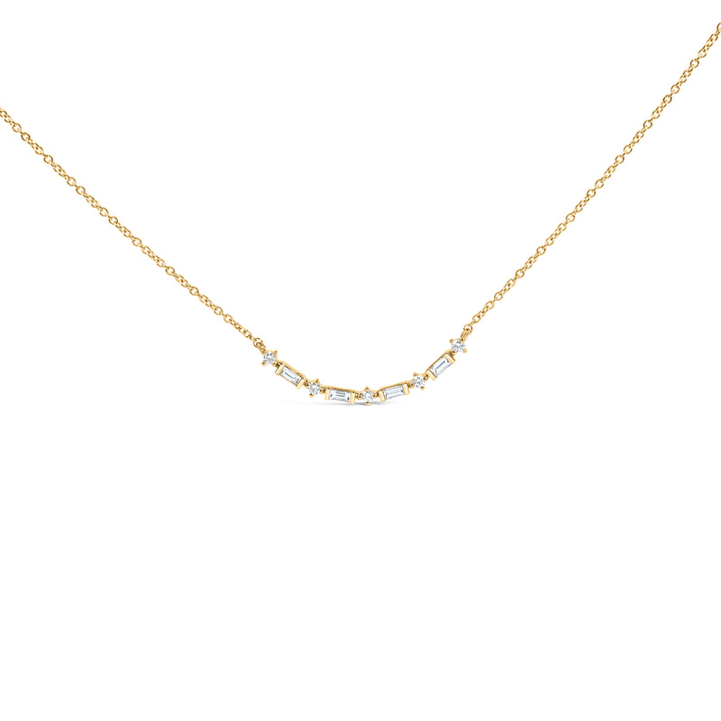 14K White Gold 1/5 Cttw Diamond Mixed Shape Curve Bar Pendant Necklace (H-I Color, VS2-SI1 Clarity) - 18" Inches