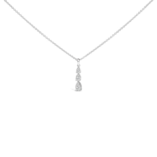 14K White Gold 3/8 Cttw Diamond Graduating 3 Stone Drop Style Pendant Necklace (G-H Color, VS2-SI1 Clarity) - 18" Inches