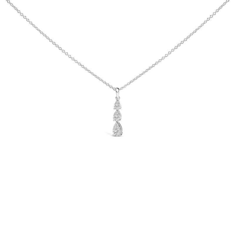 14K White Gold 3/8 Cttw Diamond Graduating 3 Stone Drop Style Pendant Necklace (G-H Color, VS2-SI1 Clarity) - 18" Inches